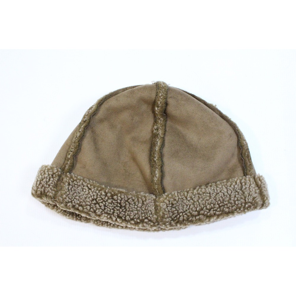 LL Bean Womens Faux Shearling Beanie Hat Tan Brown Fleece Lined L/XL 0BMM3